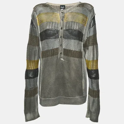 Pre-owned D & G Multicolour Stripe Knit Half Button Sweater Xl
