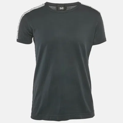 Pre-owned D & G Navy Blue Cotton Striped Band Trim Detail Cotton T-shirt L