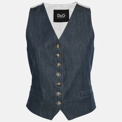 Pre-owned D & G Navy Blue Denim Fitted Vest Jacket M