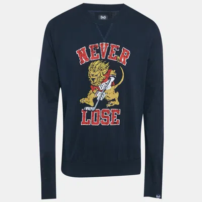 Pre-owned D & G Navy Blue Printed French Terry Pullover L