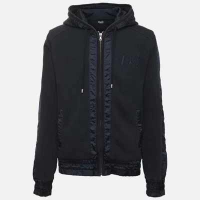 Pre-owned D & G Navy Blue Rib Knit Zip Up Hoodie L