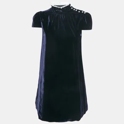 Pre-owned D & G Navy Blue Velvet Lace Trim Mini Dress S