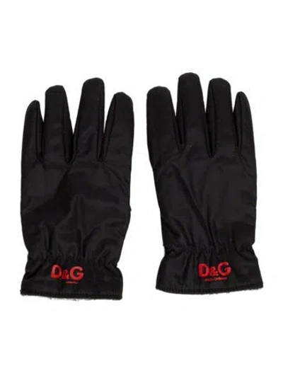 Pre-owned D&g Nylon Logo Gloves In Black