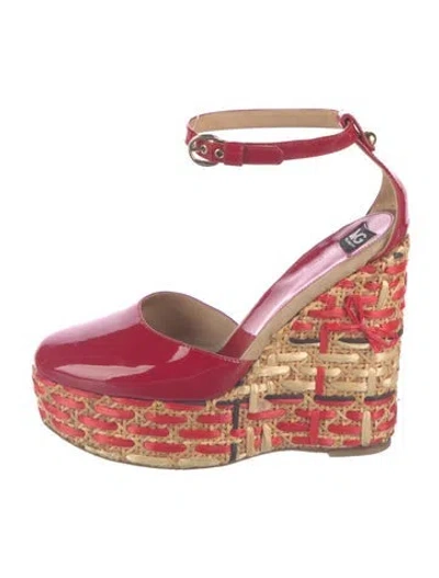 Pre-owned D&g Patent Leather Patterned Slingback Pumps In Red