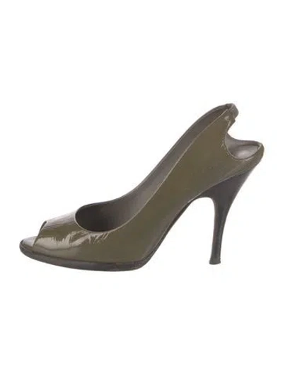 Pre-owned D&g Patent Leather Slingback Sandals In Green