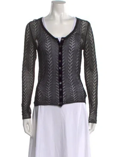 Pre-owned D&g Patterned V-neck Button-up Top In Gray