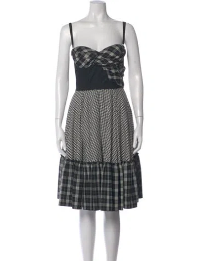 Pre-owned D&g Plaid Print Knee-length Dress In White