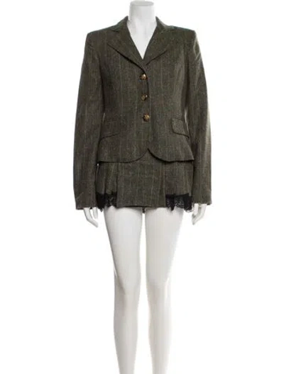 Pre-owned D&g Plaid Print Lace Trim Embellishment Skirt Suit In Green