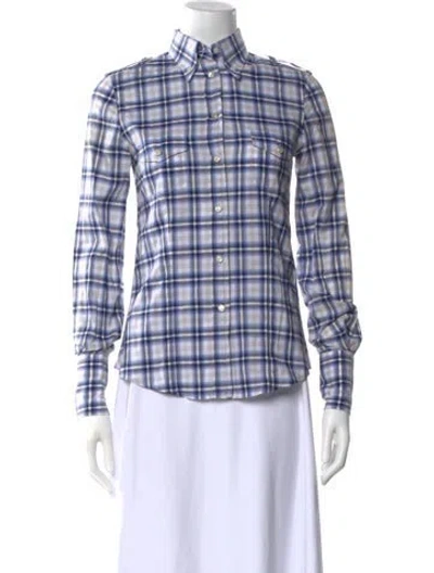 Pre-owned D&g Plaid Print Long Sleeve Blouse In Blue