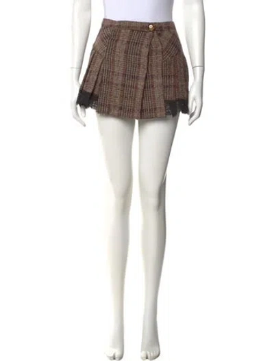 Pre-owned D&g Plaid Print Mini Skirt In Brown