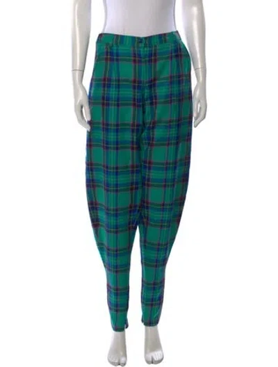 Pre-owned D&g Plaid Print Straight Leg Pants In Green