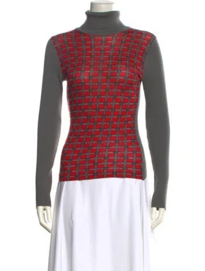 Pre-owned D&g Plaid Print Turtleneck Sweater In Red