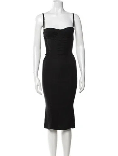 Pre-owned D&g Plunge Neckline Knee-length Dress In Black