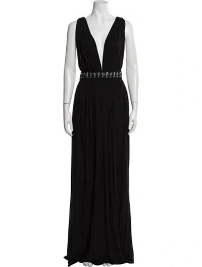 Pre-owned D&g Plunge Neckline Long Dress In Black