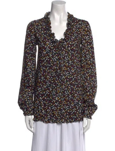 Pre-owned D&g Printed Cowl Neck Blouse In Black