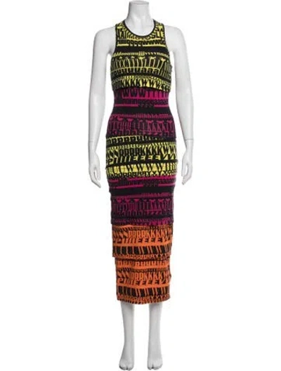 Pre-owned D&g Printed Long Dress In Black