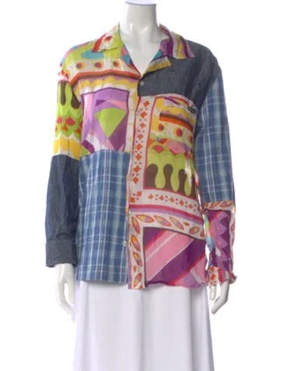 Pre-owned D&g Printed Long Sleeve Button-up Top In Blue