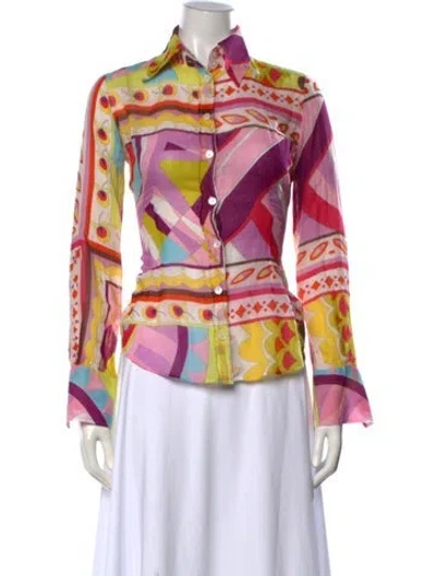 Pre-owned D&g Printed Long Sleeve Button-up Top In Pink