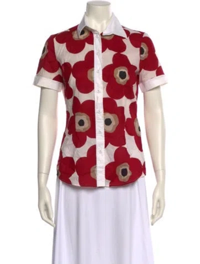 Pre-owned D&g Printed Short Sleeve Button-up Top In Red