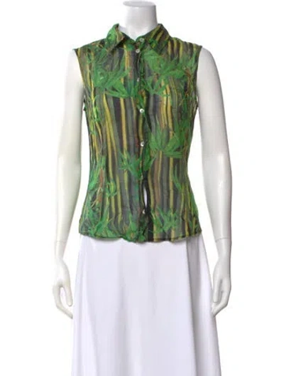 Pre-owned D&g Printed Sleeveless Button-up Top In Green