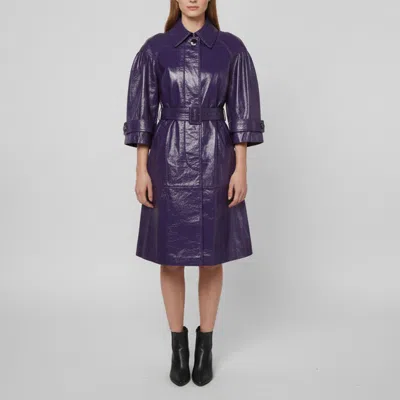 Pre-owned D & G Purple Coated Leather Belted Single Breasted Coat S