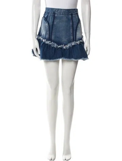 Pre-owned D&g Raw-edge Trim Mini Skirt In Blue