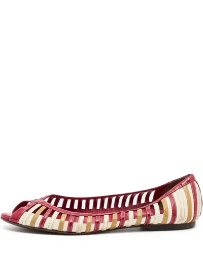 Pre-owned D&g Striped Ballet Flats In Red