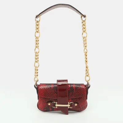 Pre-owned D & G Red Snakeskin Embossed Leather Shoulder Bag