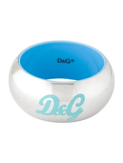 Pre-owned D&g Resin & Enamel Mirror Dome Bangle Bracelet, 8.25" In Blue/grey