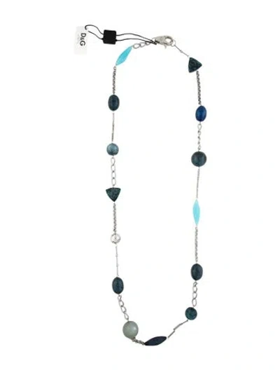 Pre-owned D&g Resin Station Necklace, 43.5" In Blue