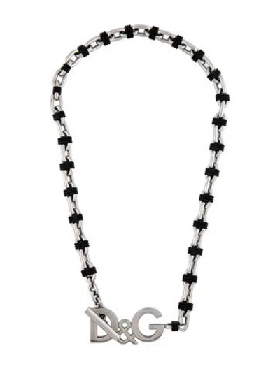 Pre-owned D&g Rubber Logo Chain Necklace, 20" In Black