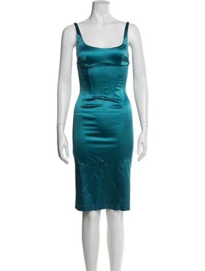 Pre-owned D&g Scoop Neck Knee-length Dress In Blue