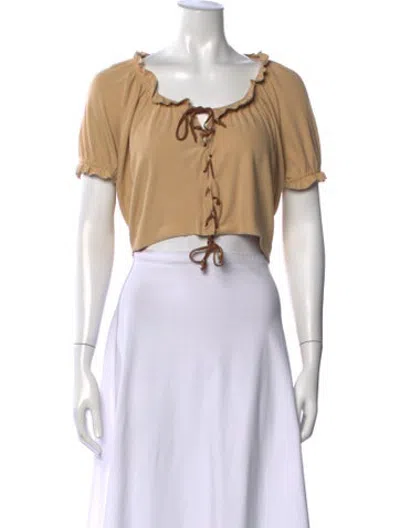 Pre-owned D&g Scoop Neck Short Sleeve Crop Top In Neutrals