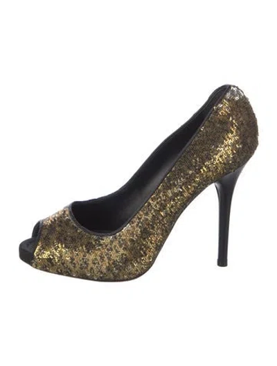 Pre-owned D&g Sequins Sequin Embellishments Slingback Sandals In Gold