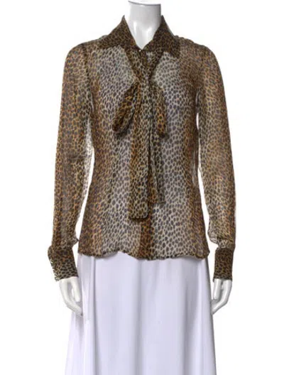 Pre-owned D&g Silk Animal Print Blouse In Brown