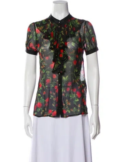 Pre-owned D&g Silk Floral Print Blouse In Black