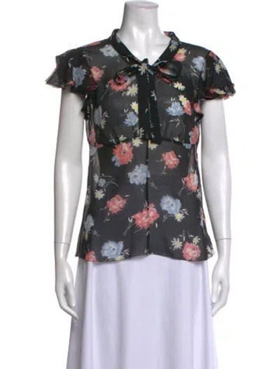 Pre-owned D&g Silk Floral Print Blouse In Black