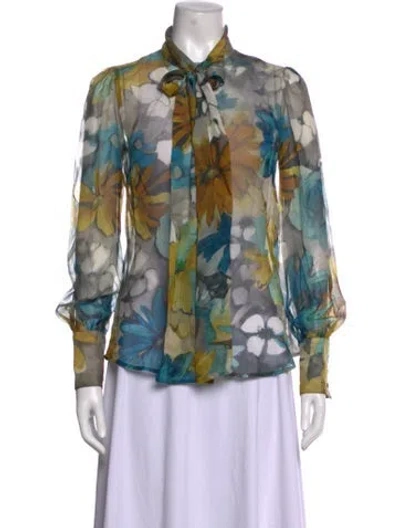 Pre-owned D&g Silk Floral Print Blouse In Blue