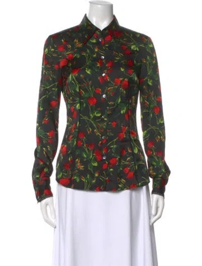Pre-owned D&g Silk Floral Print Blouse In Green
