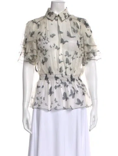Pre-owned D&g Silk Floral Print Blouse In Neutral