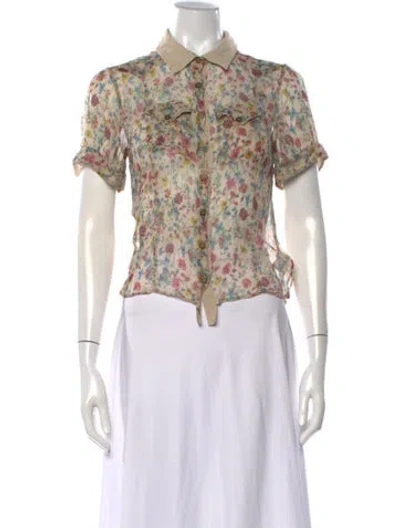 Pre-owned D&g Silk Floral Print Blouse In Neutrals