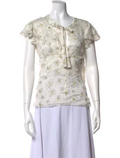 Pre-owned D&g Silk Floral Print Blouse In Neutrals