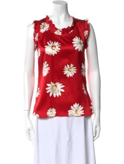 Pre-owned D&g Silk Floral Print Blouse In Red