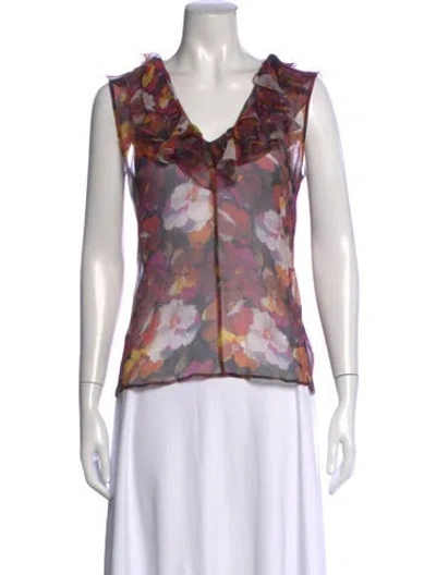 Pre-owned D&g Silk Floral Print Top In Neutrals