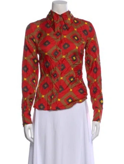 Pre-owned D&g Silk Graphic Print Button-up Top In Red
