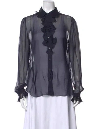 Pre-owned D&g Silk Long Sleeve Blouse In Blue