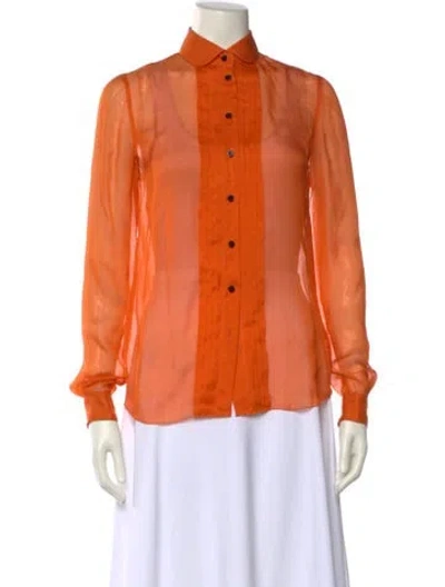 Pre-owned D&g Silk Long Sleeve Button-up Top In Orange