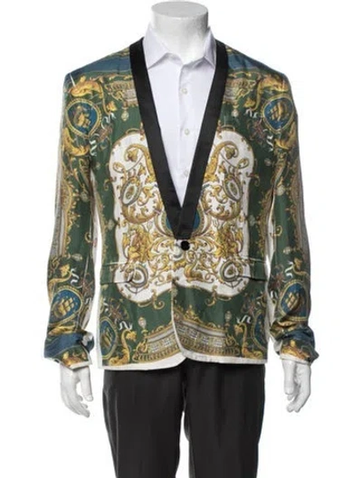 Pre-owned D&g Silk Patterned Blazer In Blue/green/white