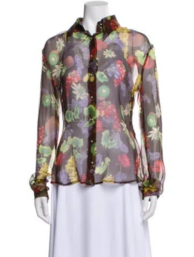 Pre-owned D&g Silk Printed Blouse In Brown