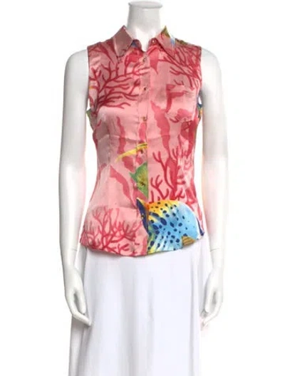 Pre-owned D&g Silk Printed Button-up Top In Pink